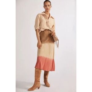 Anthropologie‎ Cloth & Stone Maxi Skirt S Earthy Tie Dye Midi Flax Henna Ombre